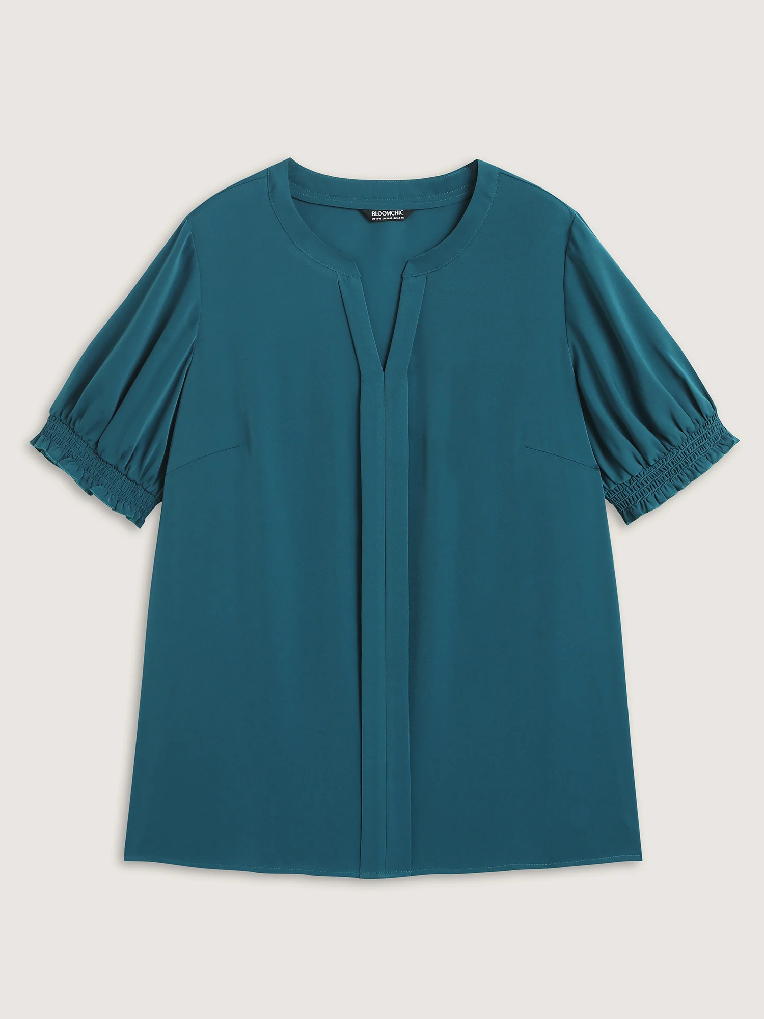 Shirred Puffy Sleeve Solid Blouse