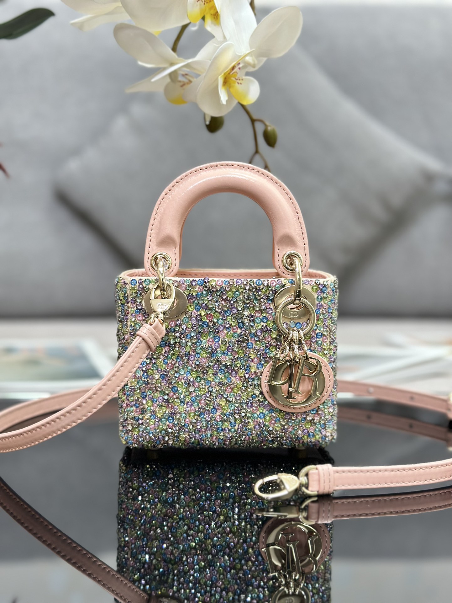 Dior Super Mini Embroidered Colorful Beads Diamond Princess Diana Bag S0856