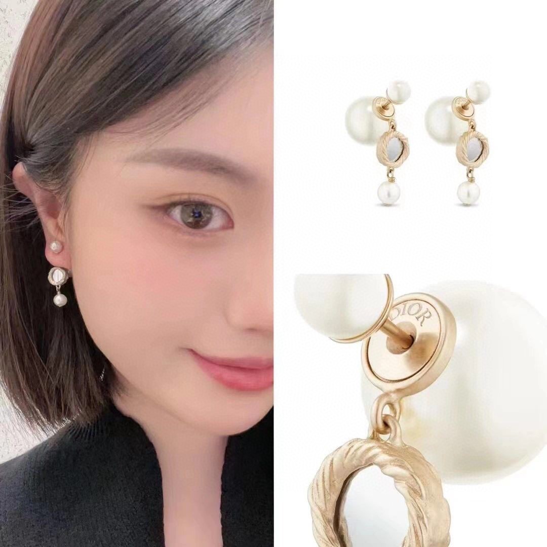 Dior Large and small pearl mirror earrings
