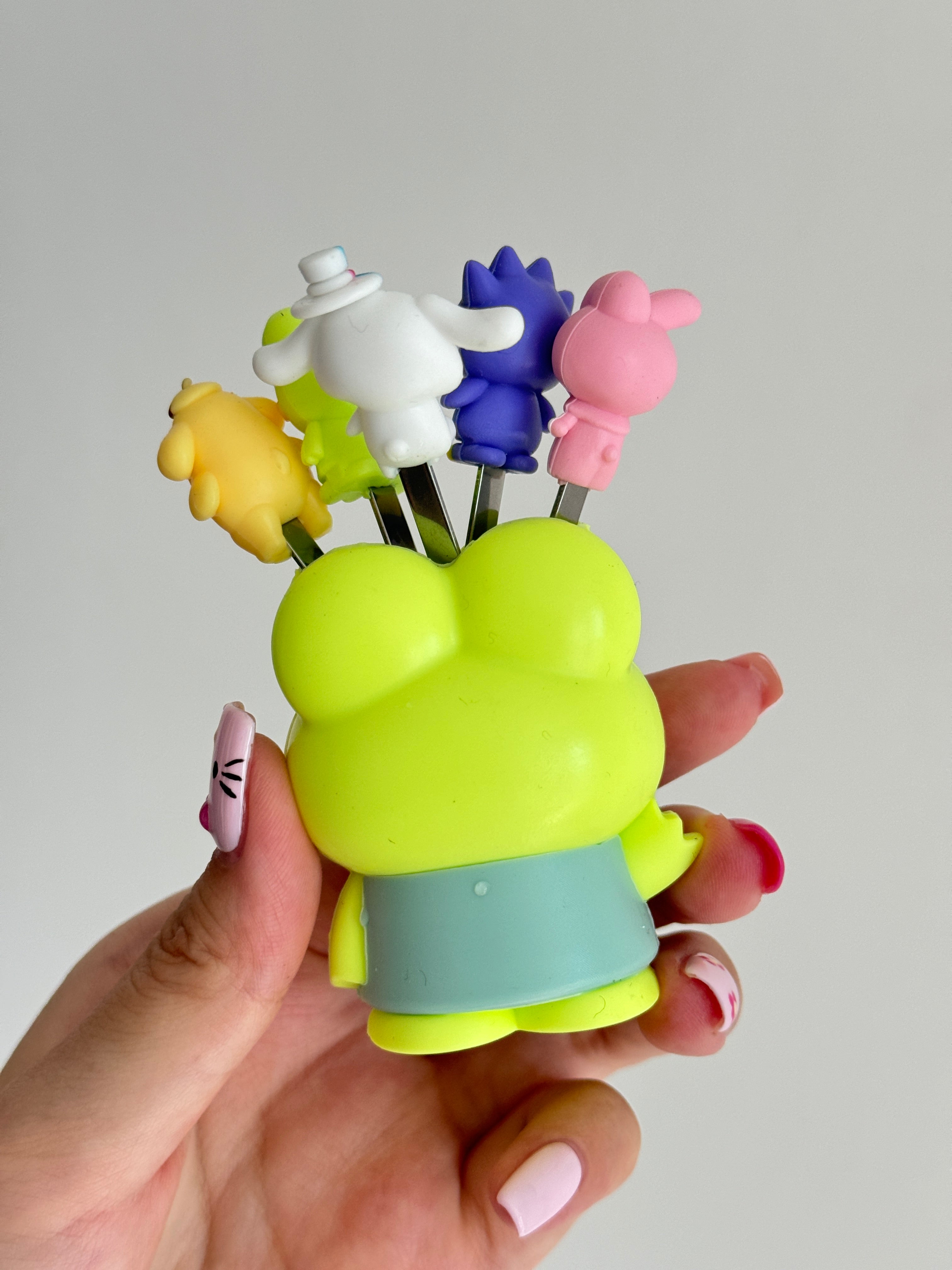Keroppi Sanrio Set of 5 Stainless Steel Fruit forks Cute Food Fruit Picks Forks Dessert Forks for Bento Lunch Box, Party Choose