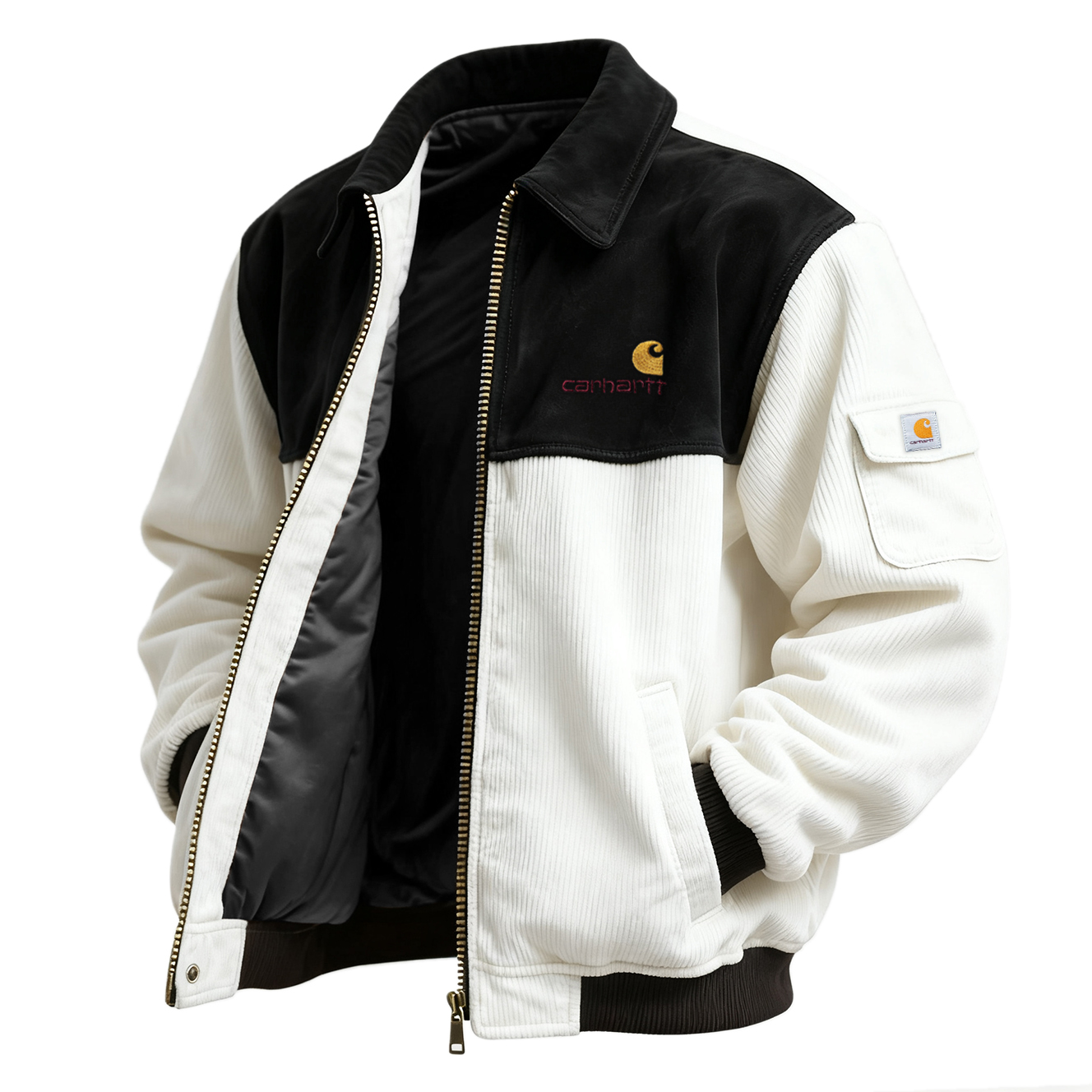 Corduroy Jacket with Contrast Panel Design for Men