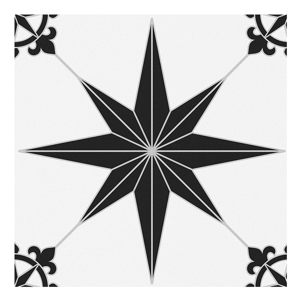 Black and White Star Peel and Stick Vinyl Floor Tile Sticker