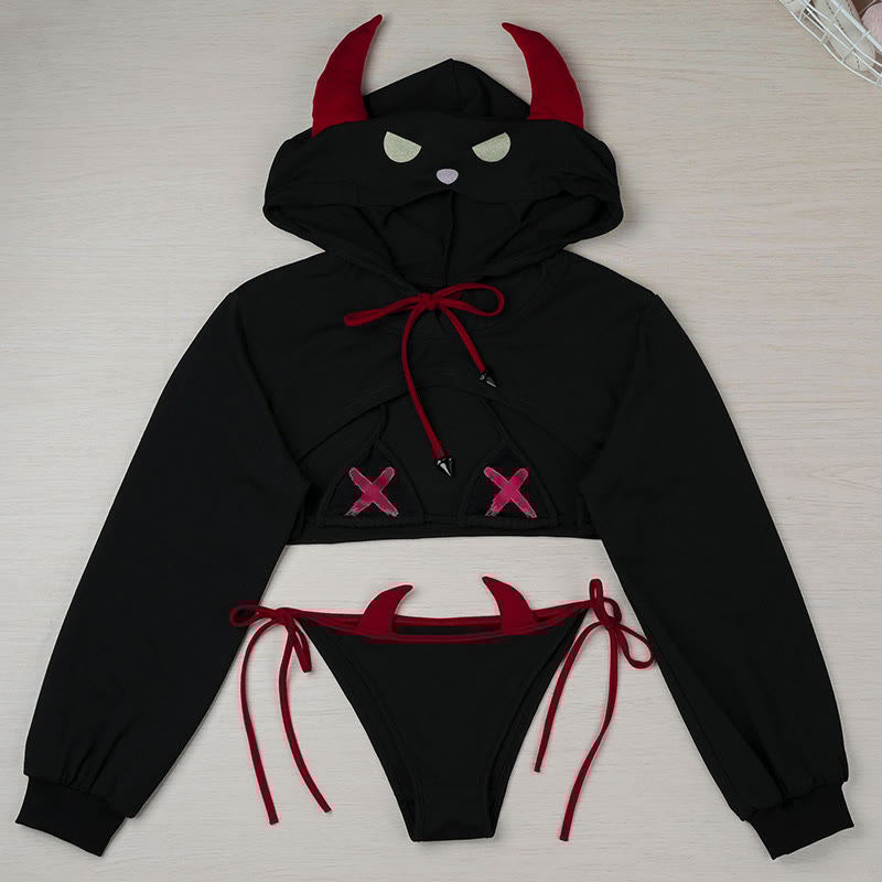Demon Bikini Hoodie Lingerie Set