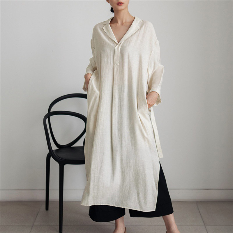 Folded Collar Split Comfy Maxi Dress