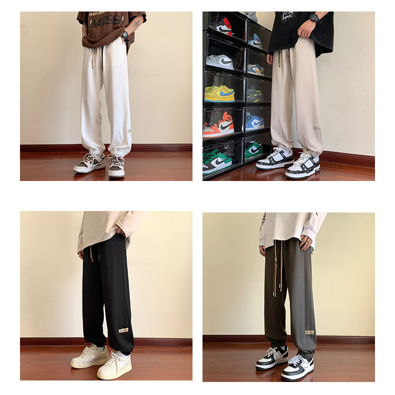 Beige Waffle pants Loose nine-cent hip panty size