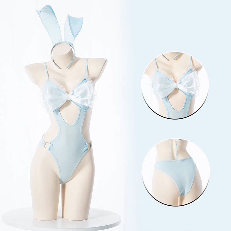 Cosplay Bunny Lace Bowknot Hollow Jumpsuit Lingerie