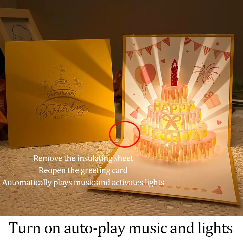 ✨Flash Sale✨Pop Up Cake Light and Music Happy Birthday Card Gift with Envelope