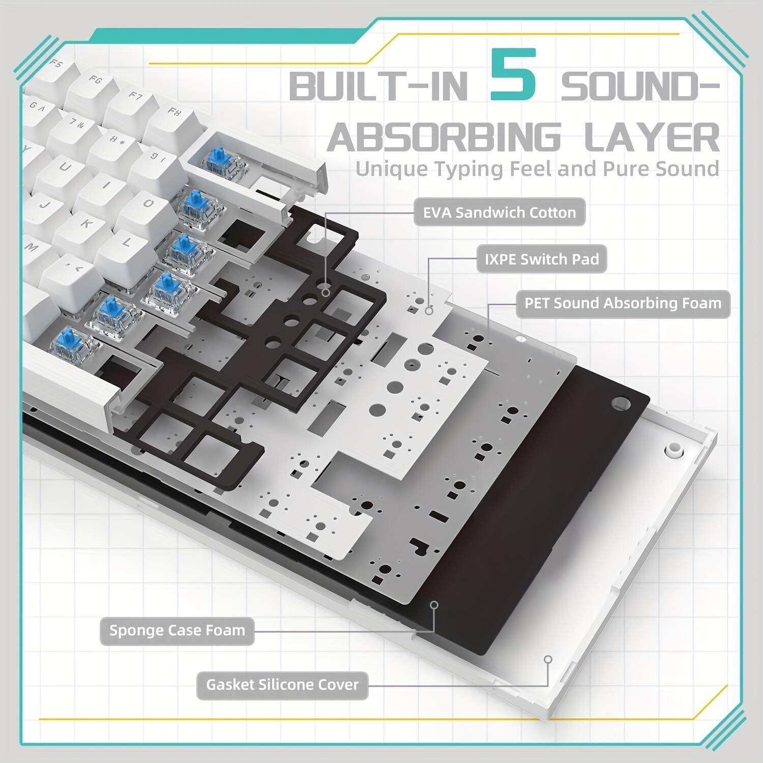 [AK820 Gaming Keyboard] AK820 Wired Mechanical Gaming Keyboard | 75% Compact Design, Hot Swappable, PBT Keycaps, Ice Blue Backlit, Ergonomic Layout, Durable Metallic Finish | Efficient Typing for PC/Win/Mac