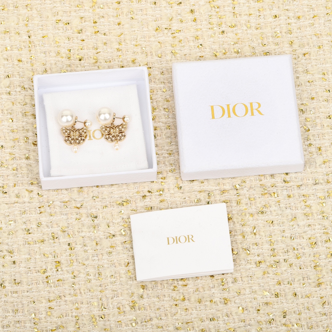 Dior Pearl Hollow Butterfly Earrings