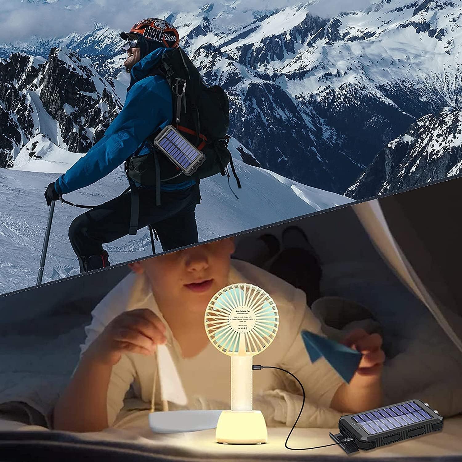 Power-Bank-Portable-Charger-Solar - 36800mAh Waterproof Portable External Backup Battery Charger Built-in Dual QC 3.0 5V3.1A Fast USB and Flashlight for All Phone and Electronic Devices (Deep Orange)