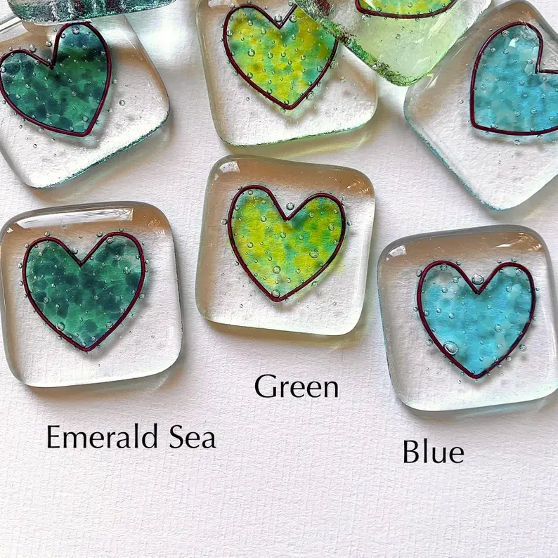 Fused glass heart pocket hug token
