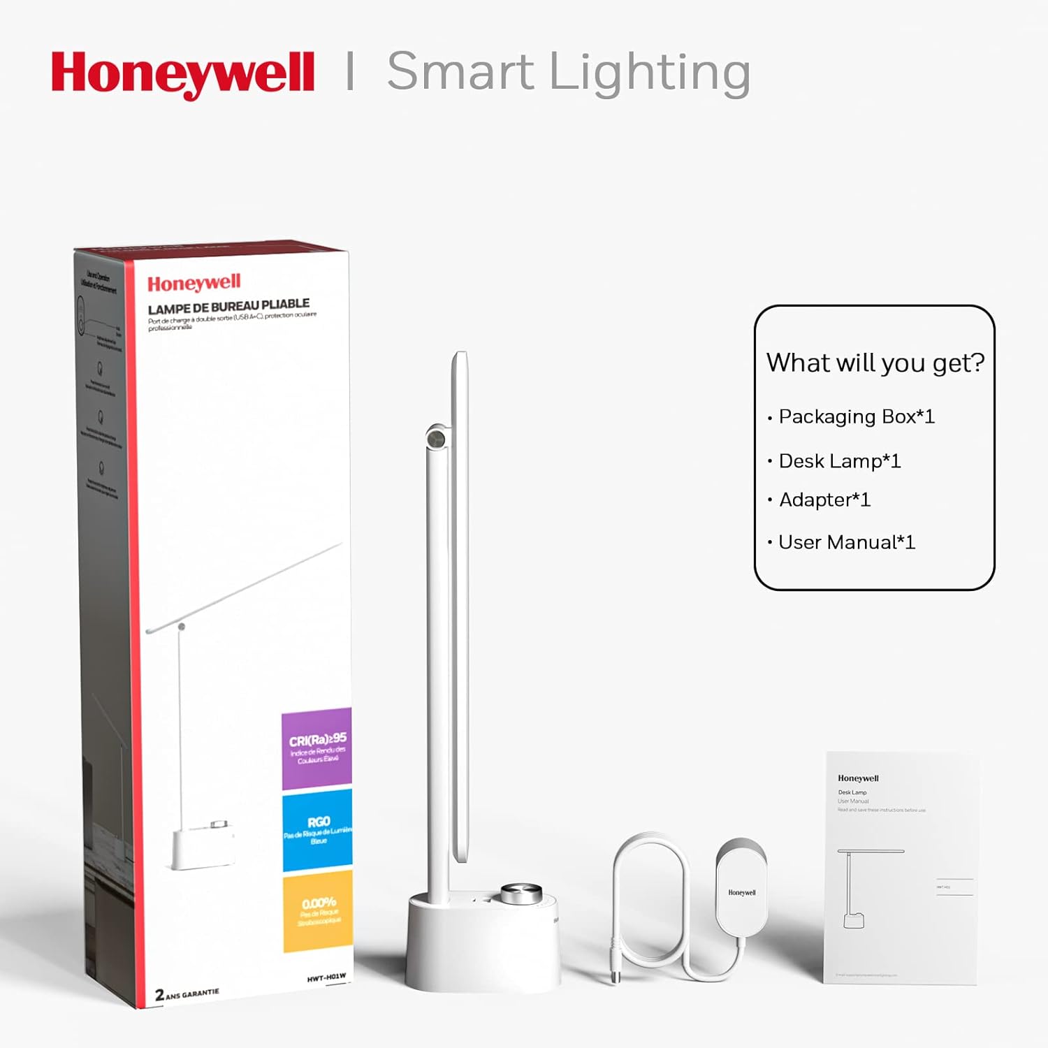 Honeywell Desk Lamp Home Office - LED Lighting with Charging Station A+C USB Port for Small Spaces Bedroom Reading Crafts HWT-H01 Black