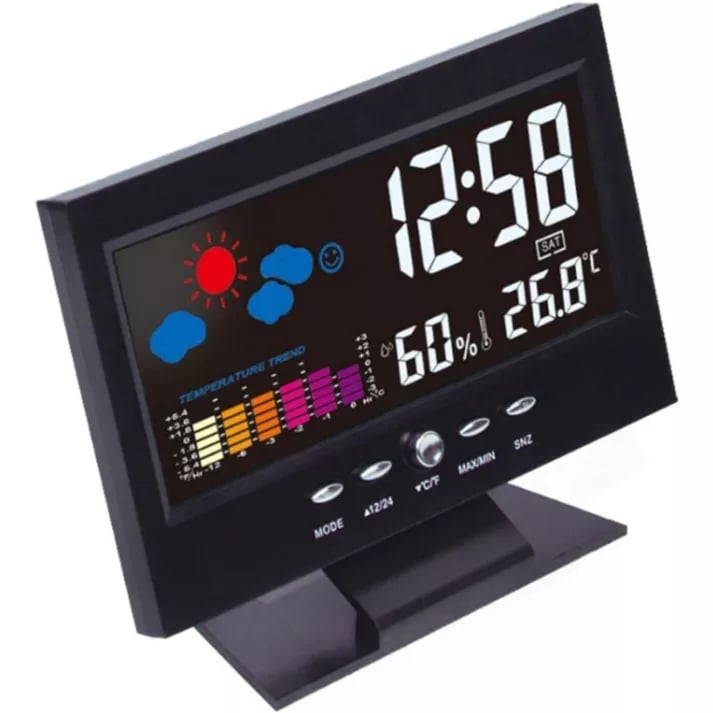 (🎁2025 Hot Sale🎁)Digital LED Temperature Humidity Monitor Weather Forecast LED Table Alarm Clock