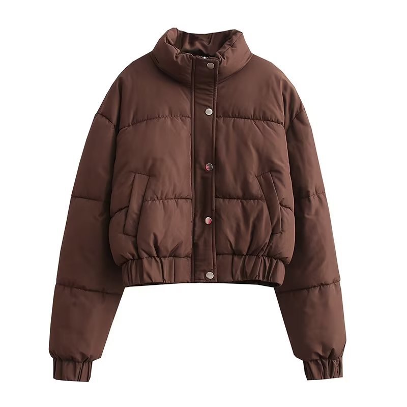 Women Clothing Winter Long Sleeved Stand up Collar Thermal Casual Bread Coat Outerwear