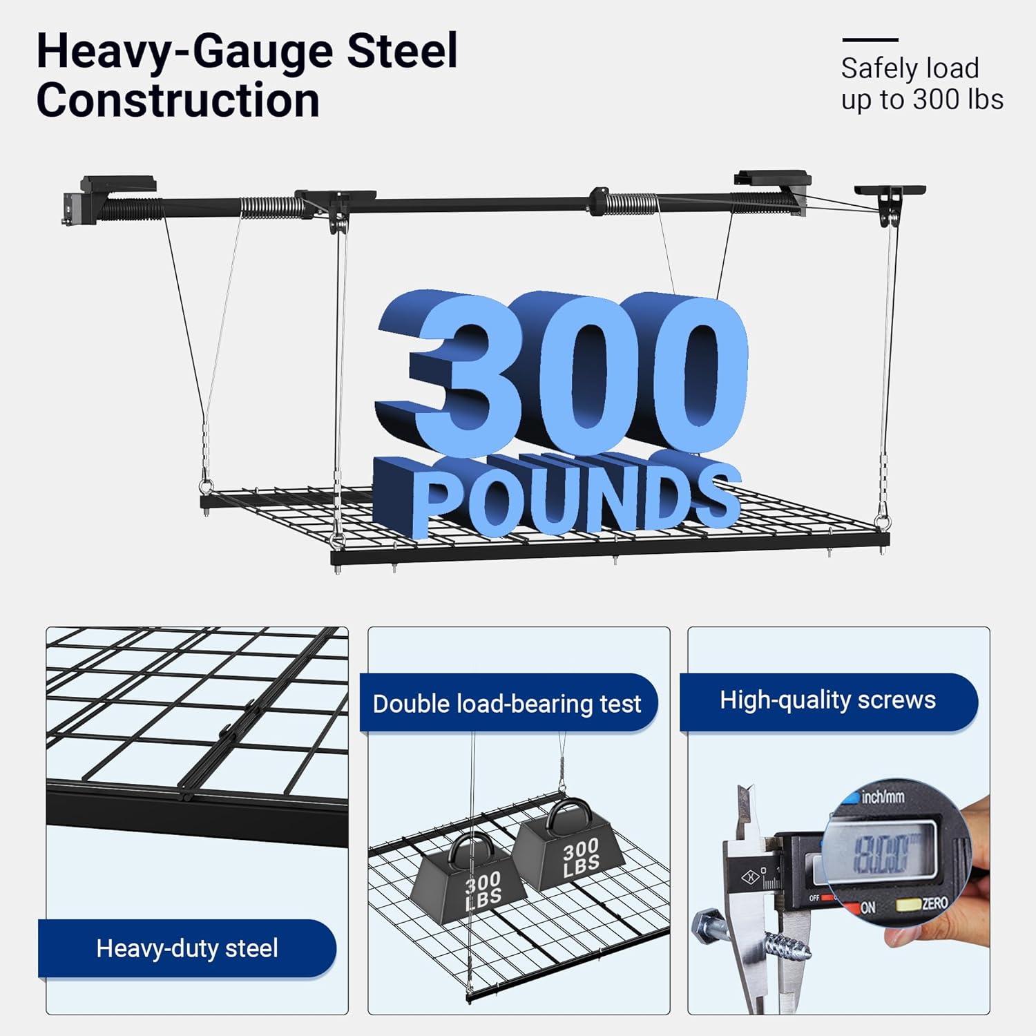 FLEXIMOUNTS Overhead Garage Lifting Storage Rack 4x4 Ft Heavy-Duty Metal Garage Ceiling Rack