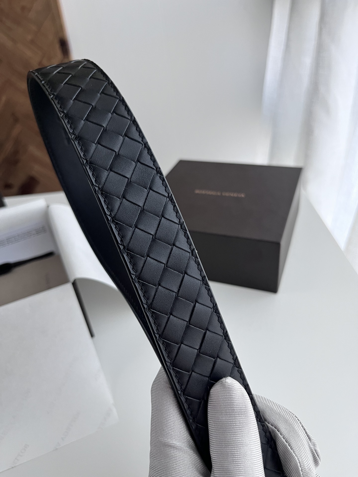 Bottega Veneta intreccio woven cowhide double-sided belt 3.5cm wide