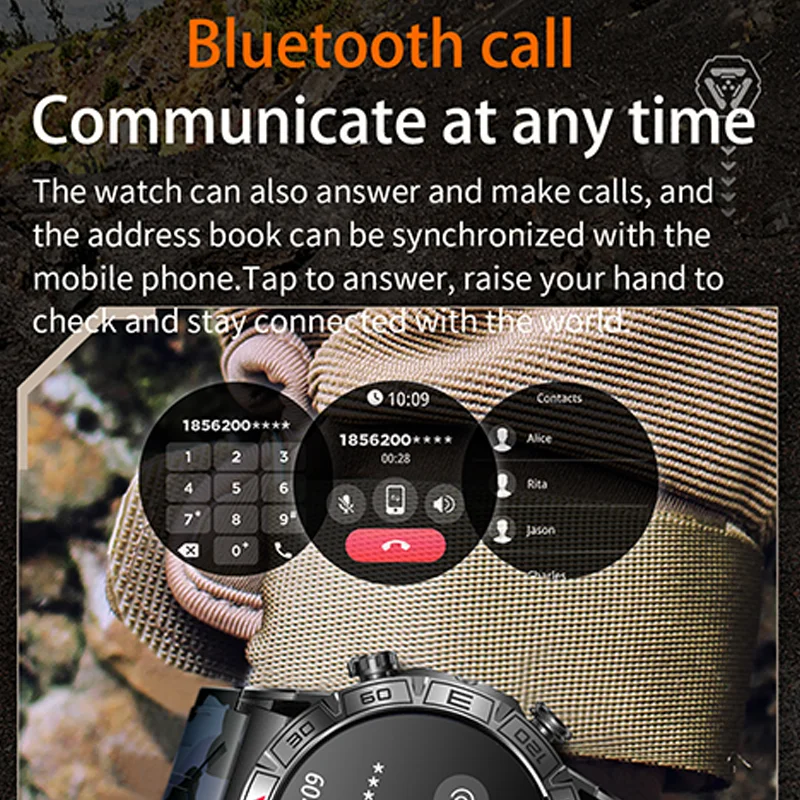 New men's outdoor three-proof 1ATM deep waterproof smartwatch 1.43inch 450Mah large battery HD Bluetooth call men's smartwatch