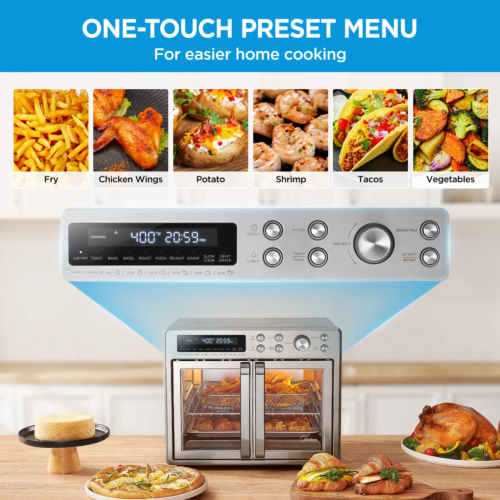 [2026 Kitchen Hack]  Flexify French Door Air Fryer Toaster Oven Combo 26.4 QT, Extra Large Countertop Air Fryer Oven 10-in-1 Combo 25% Faster Cooking & 90% Less Oil, Elegant Design Convection Fan, Gift of the Season