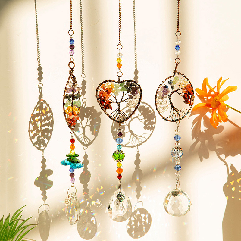 Natural crystal wind chime tree of life light catcher - Christmas decoration