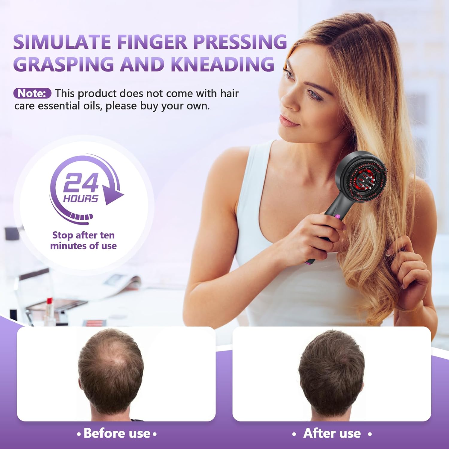 3 in 1 Hair Oil Applicator IPX7 Waterproof Electric Scalp Massager for Hair Growth - Free Shipping