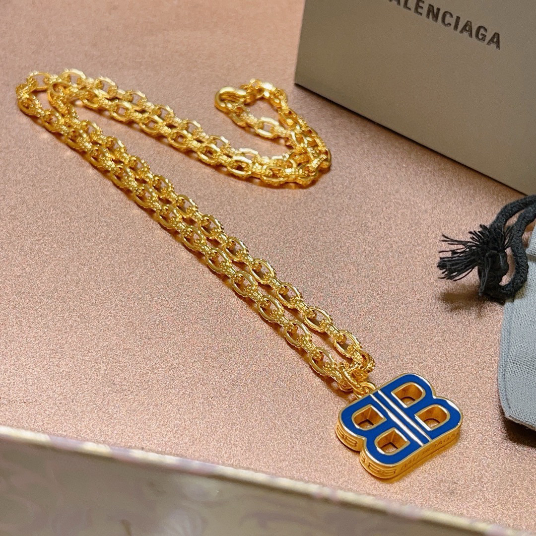 Balenciaga Blue BB Chain Necklace