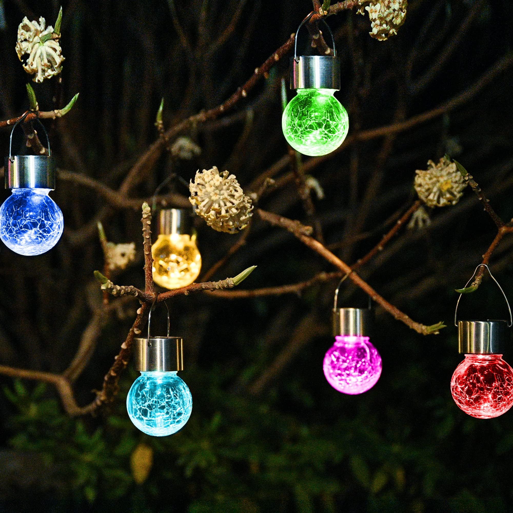 🎄Early Christmas New Sale🎄Multi-Color Changing Cracked Glass Hanging Ball Waterproof Solar Outdoor Lights