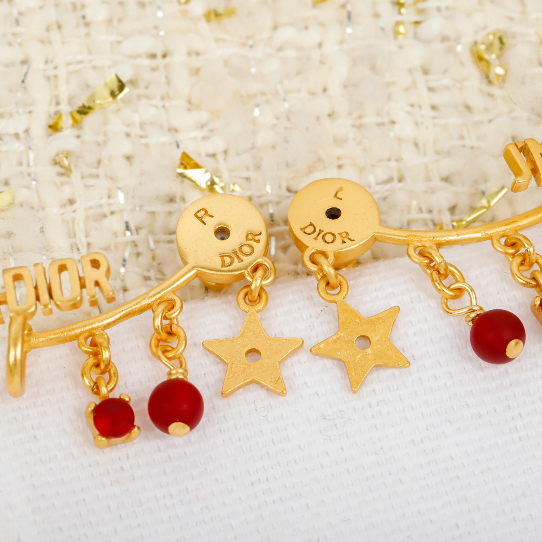 Dior Lettering Red Onyx Earrings