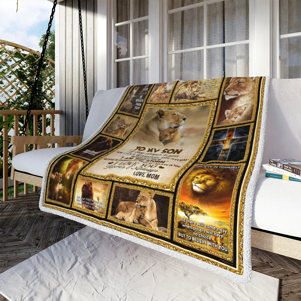 To My Son, I Am The Storm, Love Mom, Lion Sofa Throw Blanket