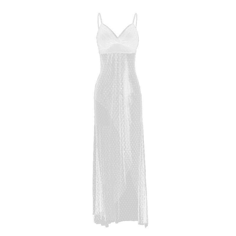 Deep V-neck Heart Lace See-through Slip Dress