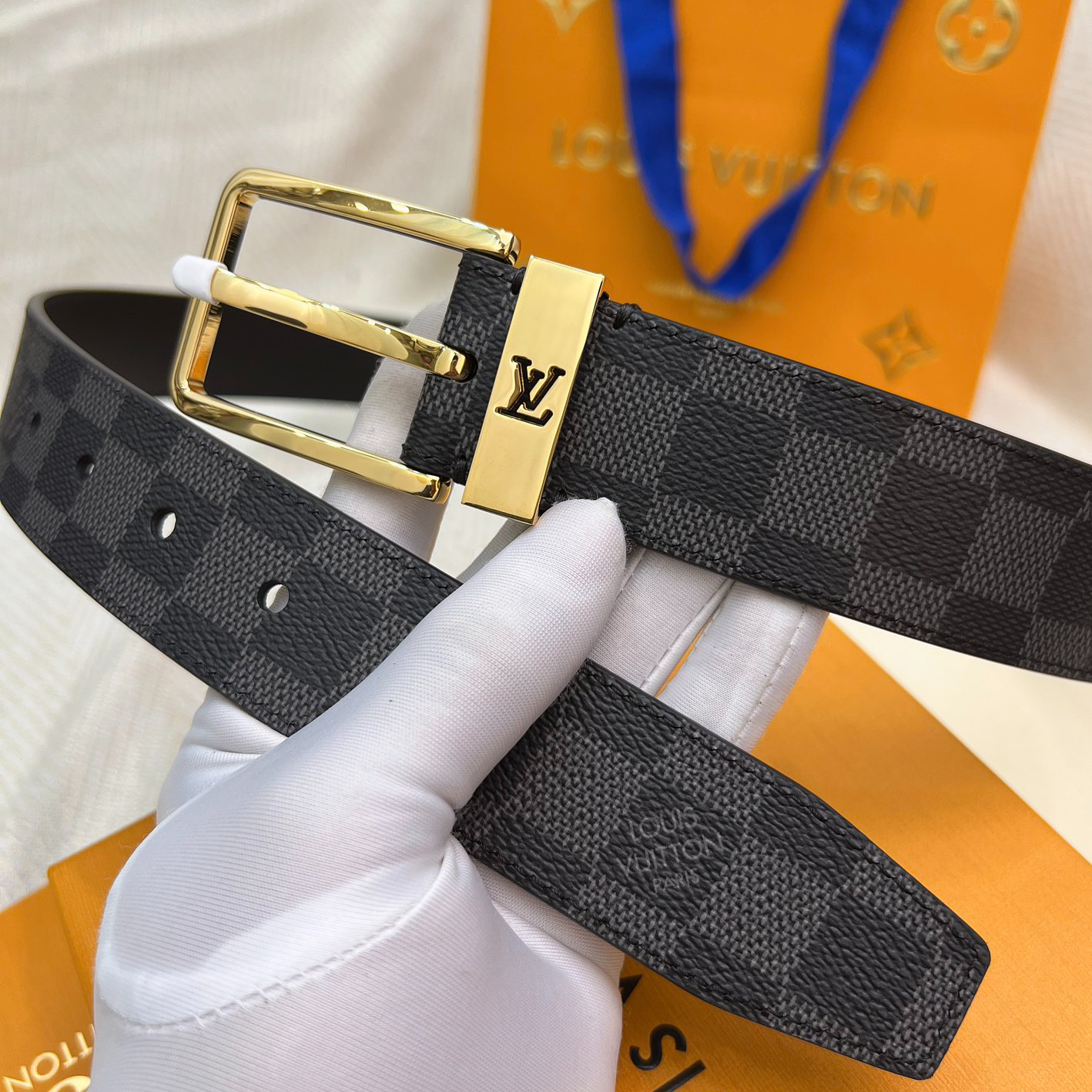 Louis Vuitton Plaid Monogram Double-Sided Men's Belt, 3.5cm Width