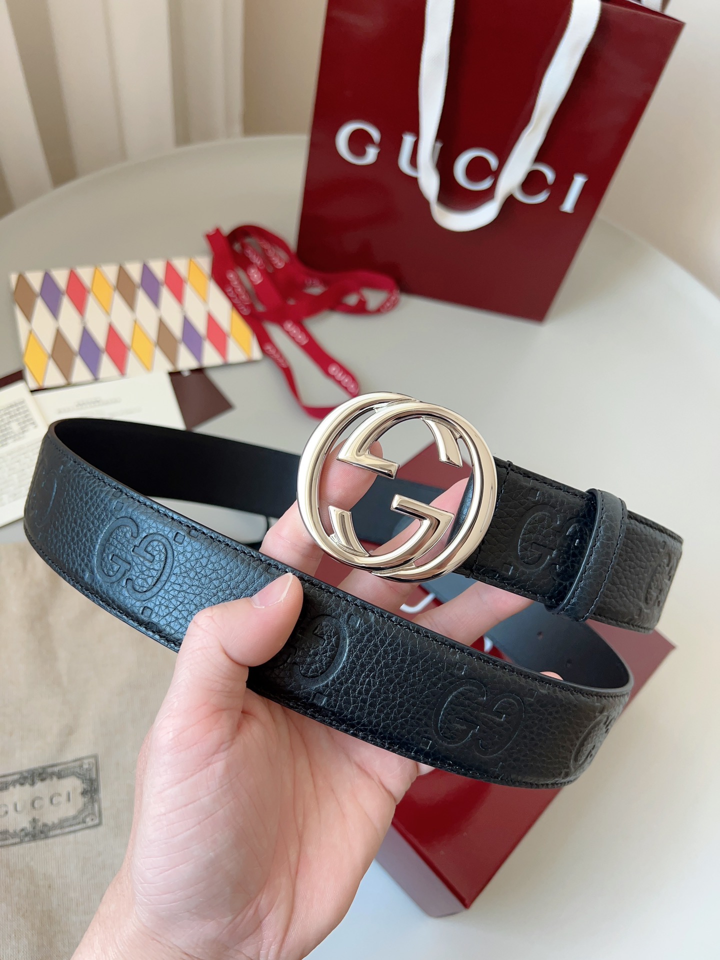 Gucci Interlocking Double G Buckle Printed Leather Belt 4.0CM Width