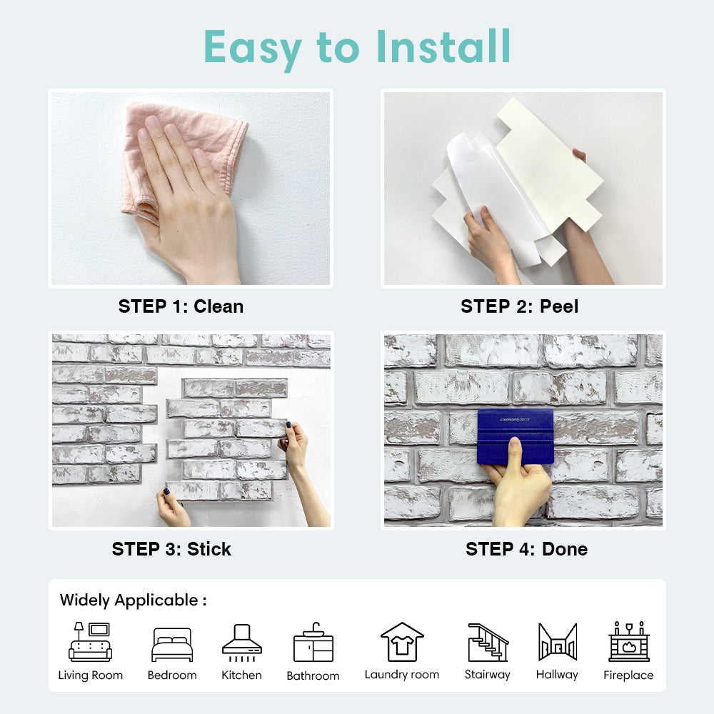 3D Rustic Whitewash Brick Peel and Stick Wall Tile
