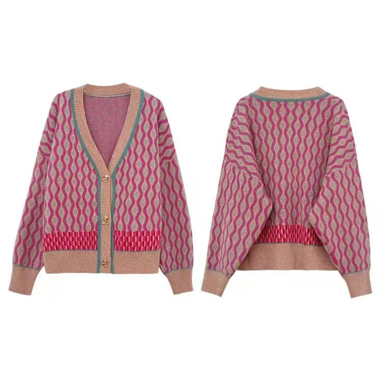 Women's Retro Casual V-neck Bear Button Sweater Cardigan Coat