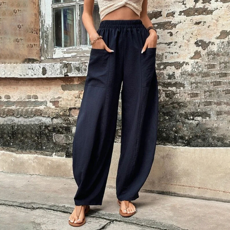 Solid Pocket Loose Casual Pants