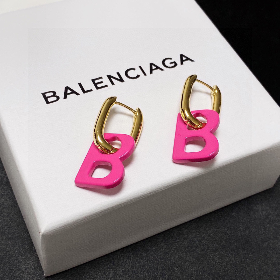 Balenciaga Pink BB Stud Earrings