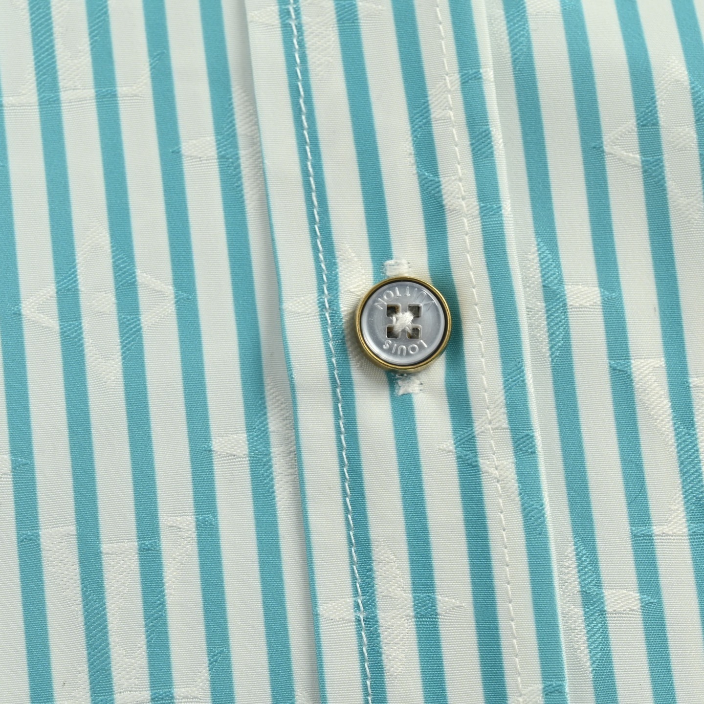 Louis Vuitton 25Fw green striped long-sleeved shirt with logo patch