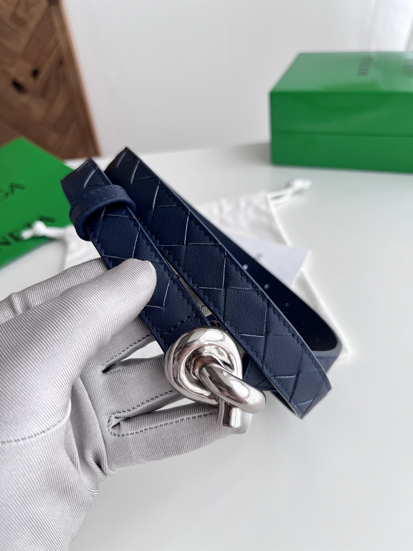Bottega Veneta intreccio woven cowhide double-sided belt width 2.0cm
