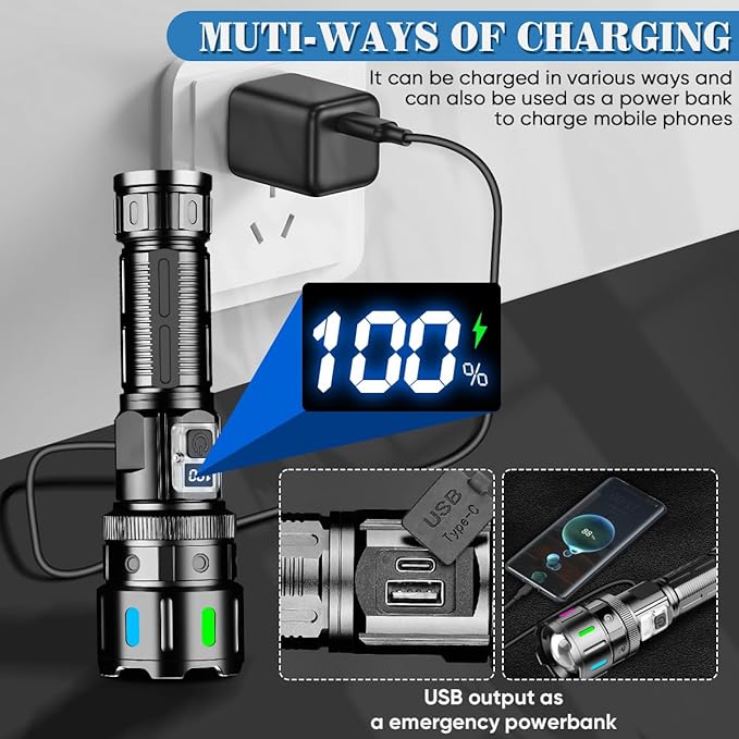 🔦💥1000000 High Lumen Electric Tactical Flashlight -5 Modes🔥 (Flash Sale - 50% Off)
