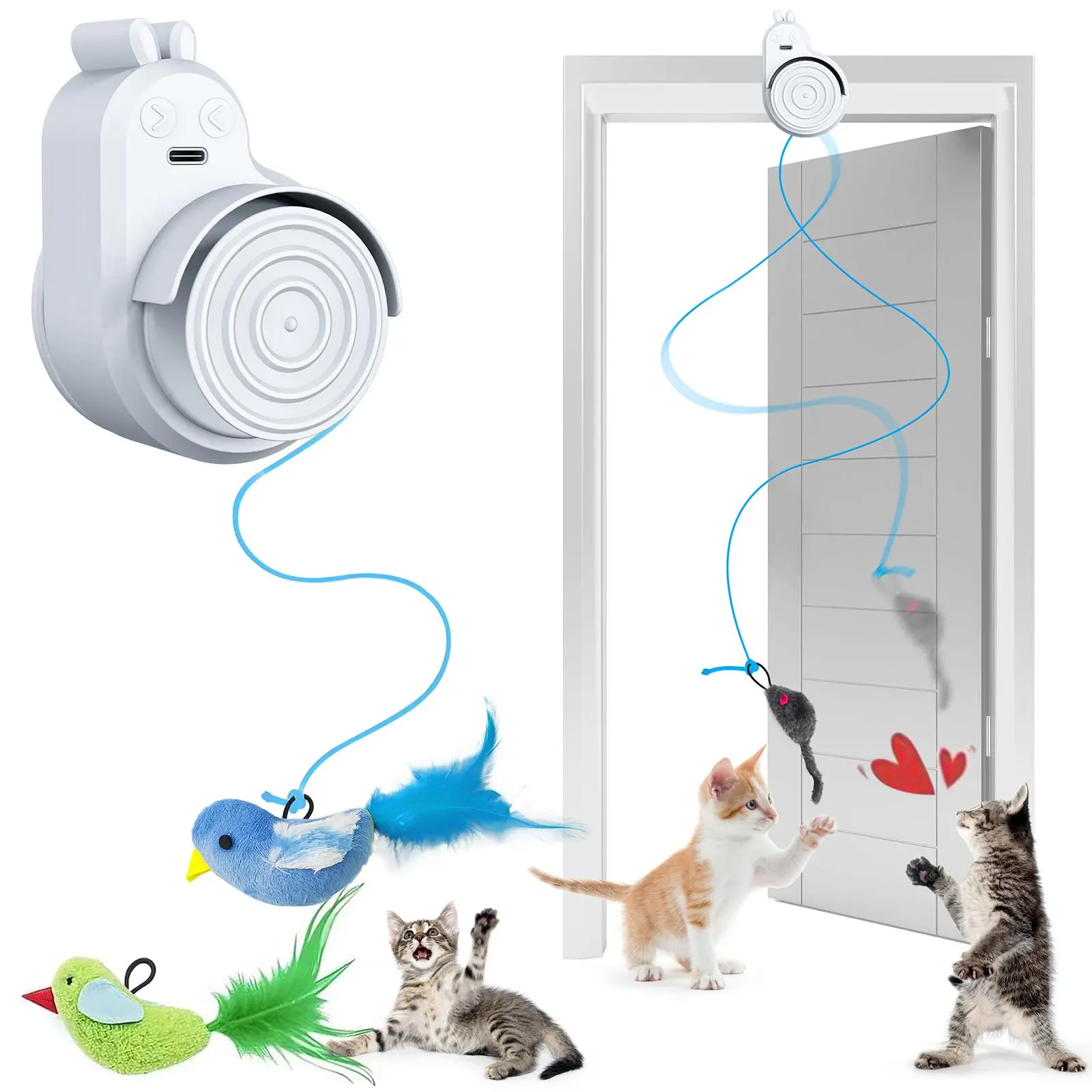 Interactive Cat Toy for Indoor Cats - Best Kitten & Adult Cat Enrichment Stimulation Toy with Electric Flying Bird Feather Wand