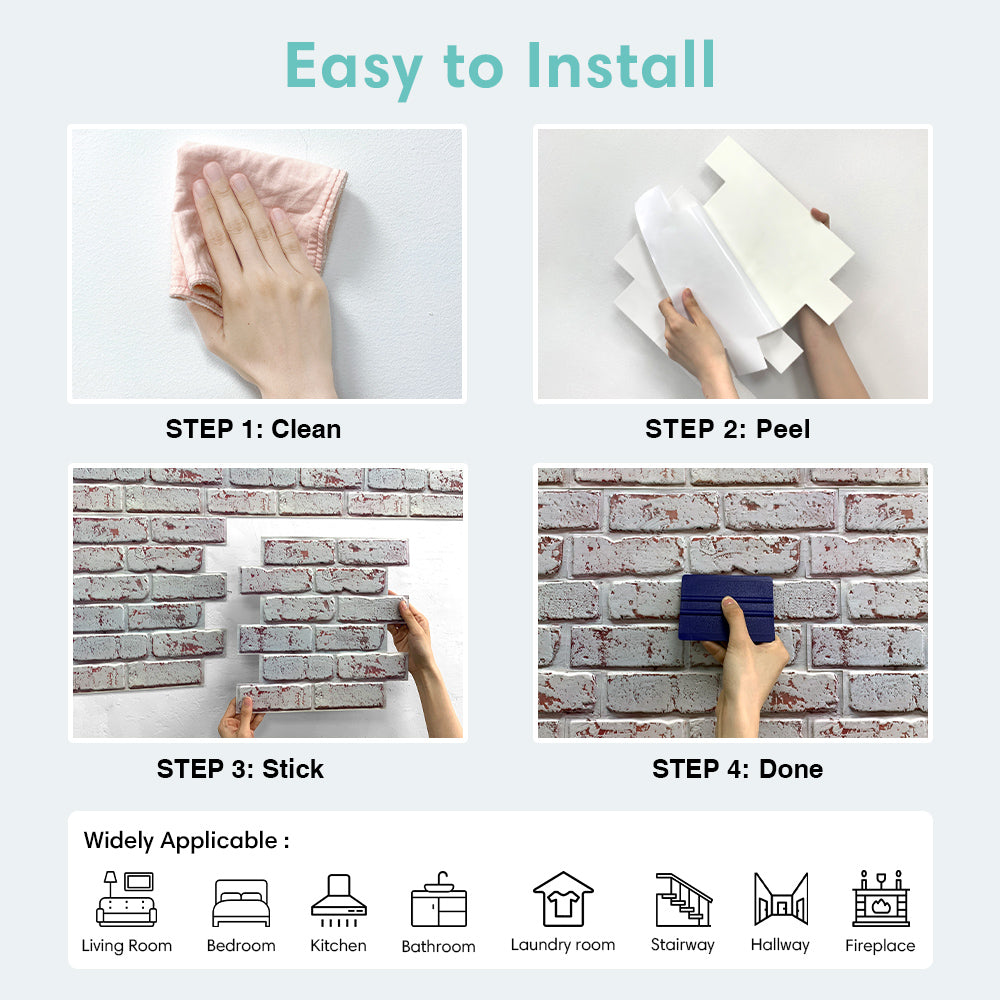 3D Whitewash Brick Peel and Stick Wall Tile
