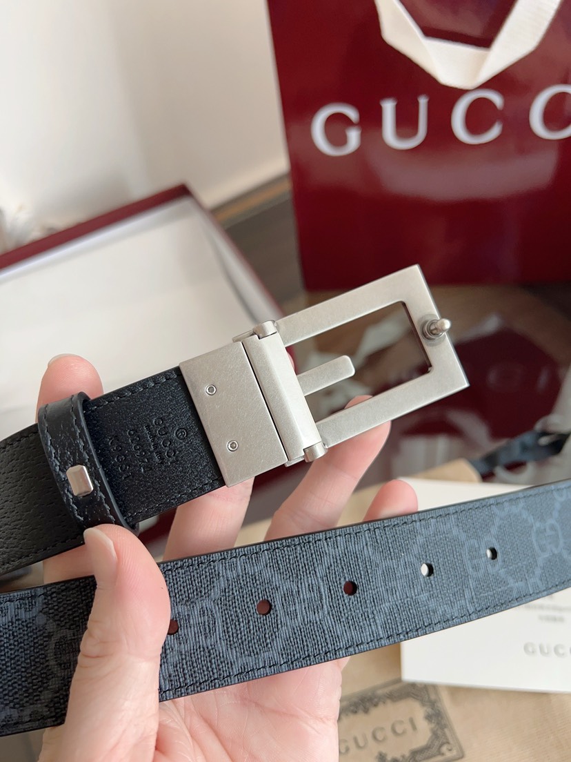 Gucci GG swivel buckle leather belt 3.5cm wide
