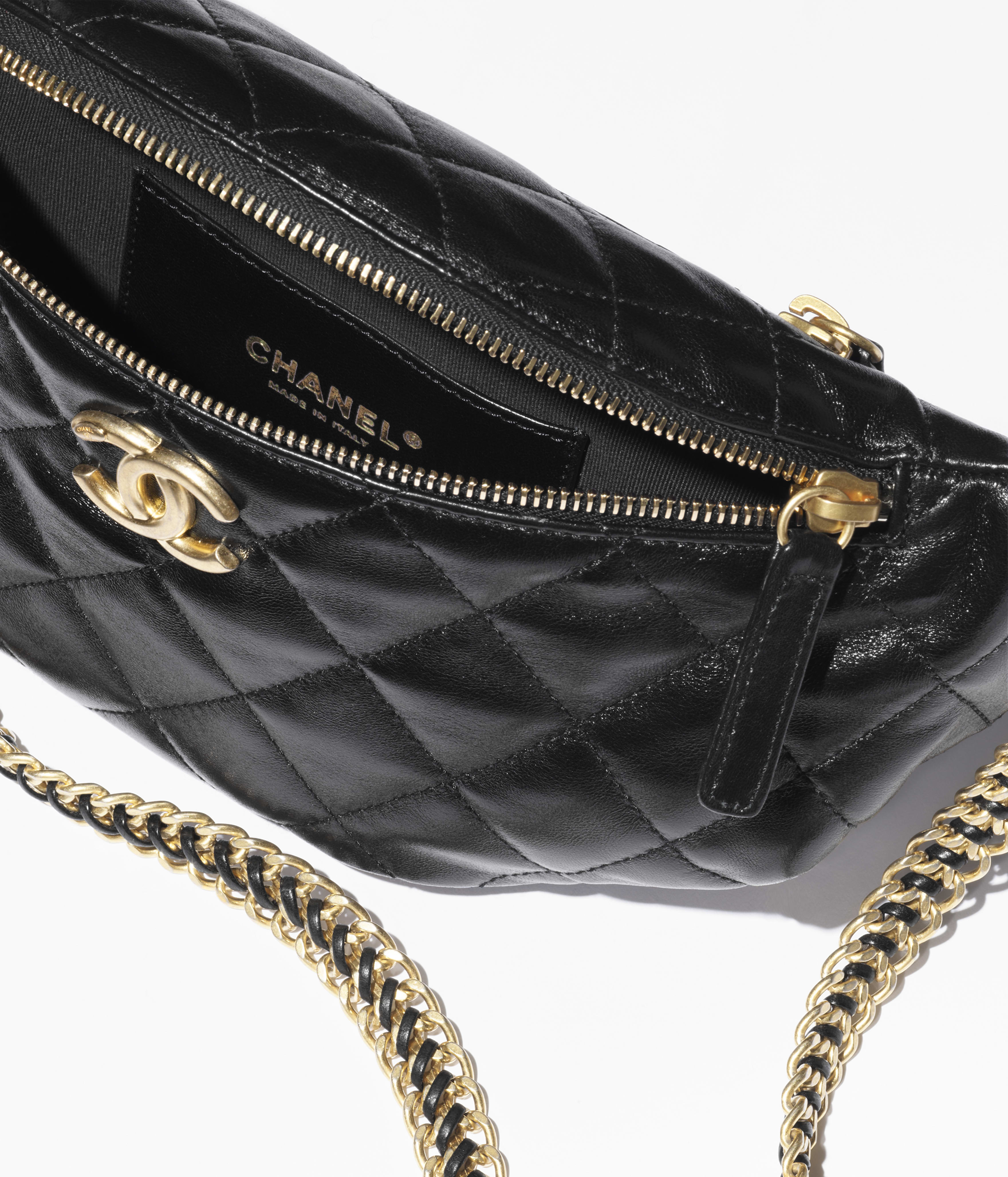 CHANEL Waist Bag Shiny Lambskin & Gold-Tone Metal Black AS5427-B19727-94305