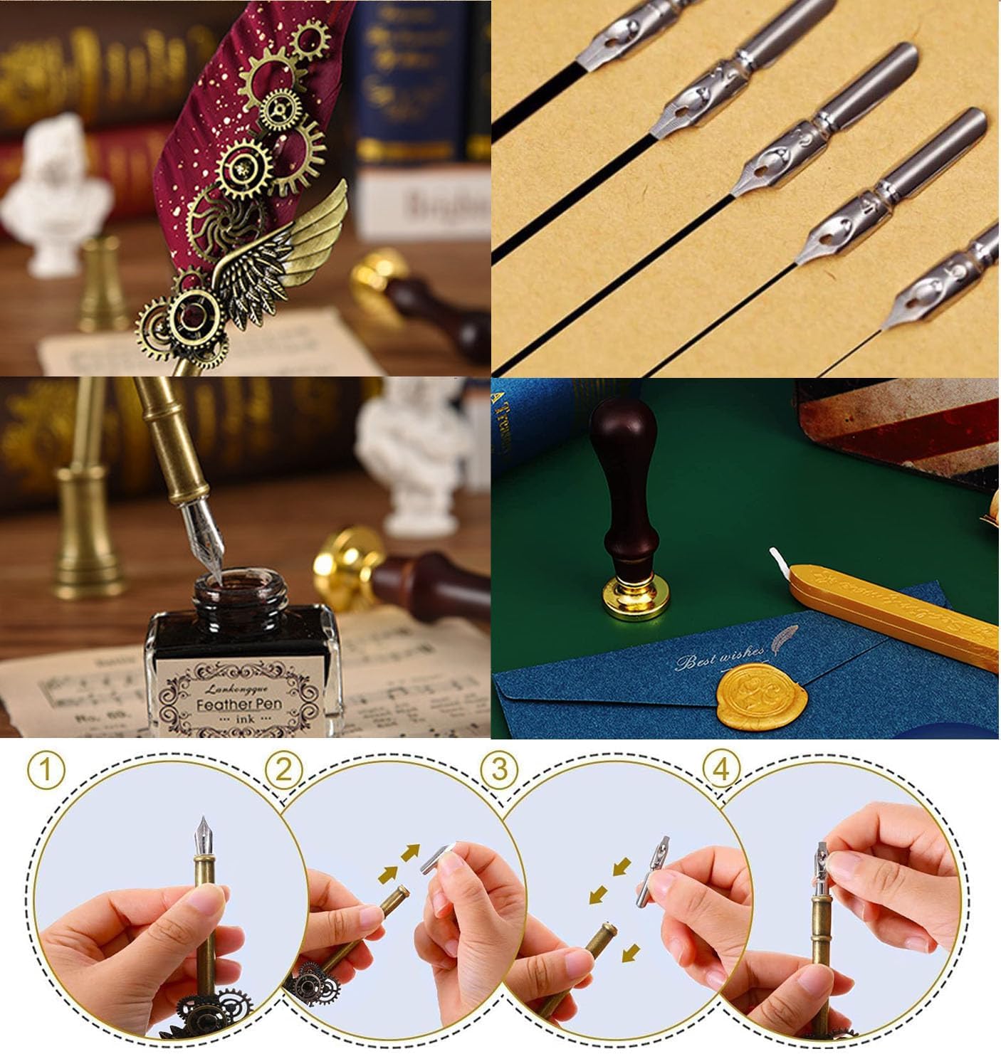 🎁Best Gift-Mechanical Gear Feather Fountain Pen Set