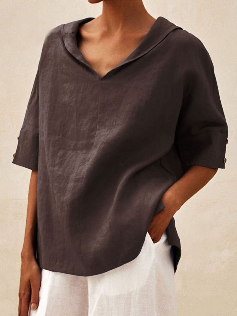 Women's Solid Color Casual Cotton And Linen Shirt