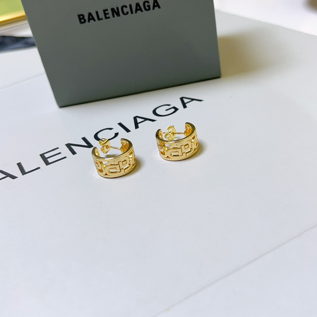 Balenciaga BB hollow gold earrings