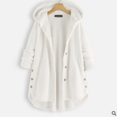 Women's Elegant Pure Color Hooded Double-Sided Velvet Sweatshirt Coat