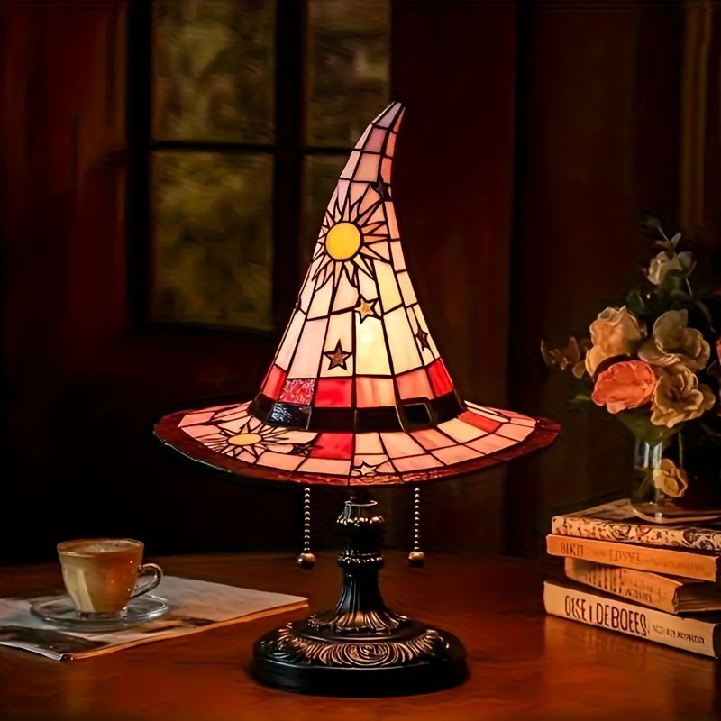 💥ON SALE💥- 🍂🧙‍♀️ Autumn Stained Glass Witch Hat Lamp ✨🕯️