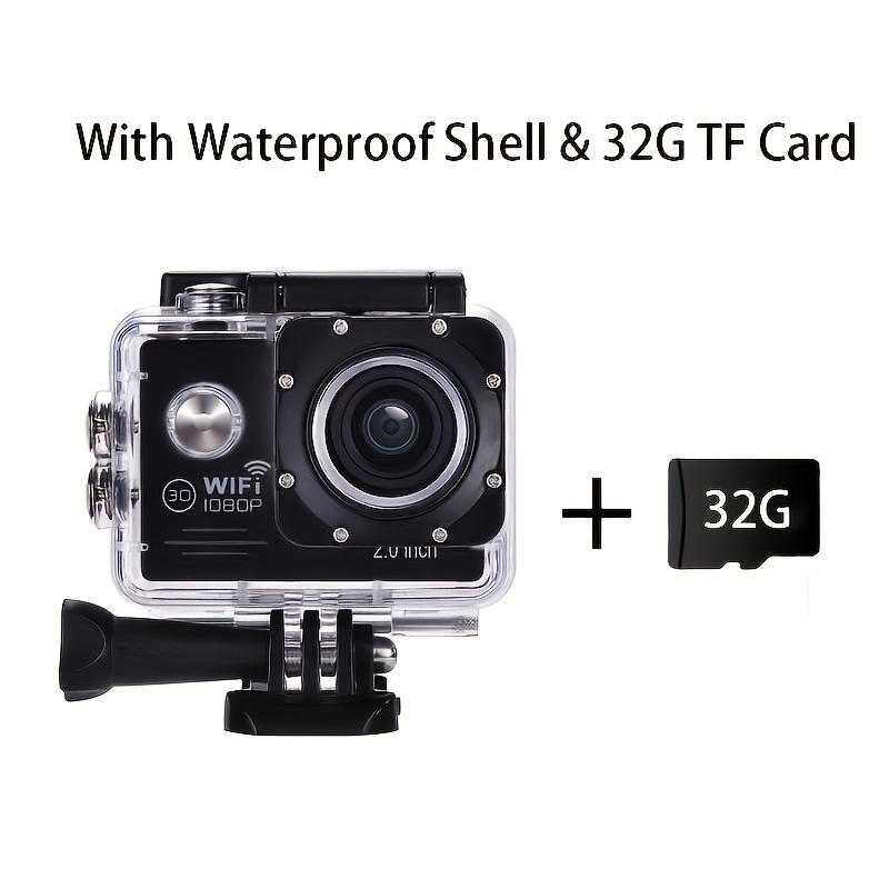(Built-in Battery) Wifi HD 1080 Action Camera 30m Waterproof Underwater Camera 140 Degrees Ultra-wide Angle Lens Convenient Waterproof Action Camera 2 Inch Display Wifi Camera Multiple Languages Optional Waterproof Camera With 32G TF Card For Thanksgiving