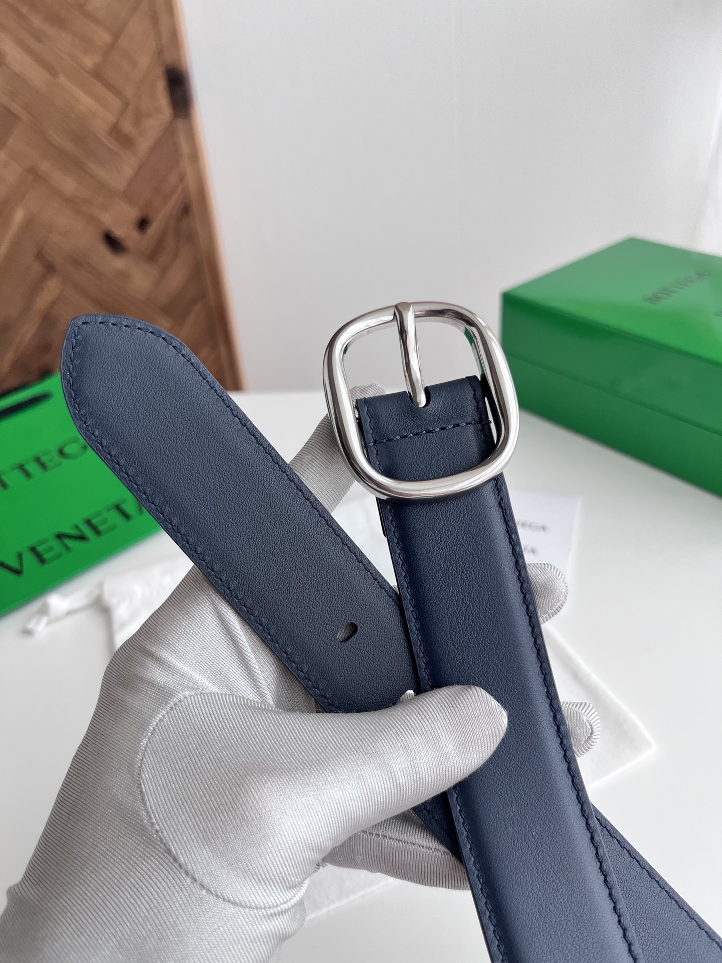 Bottega Veneta 25 smooth leather belt 3.5cm wide