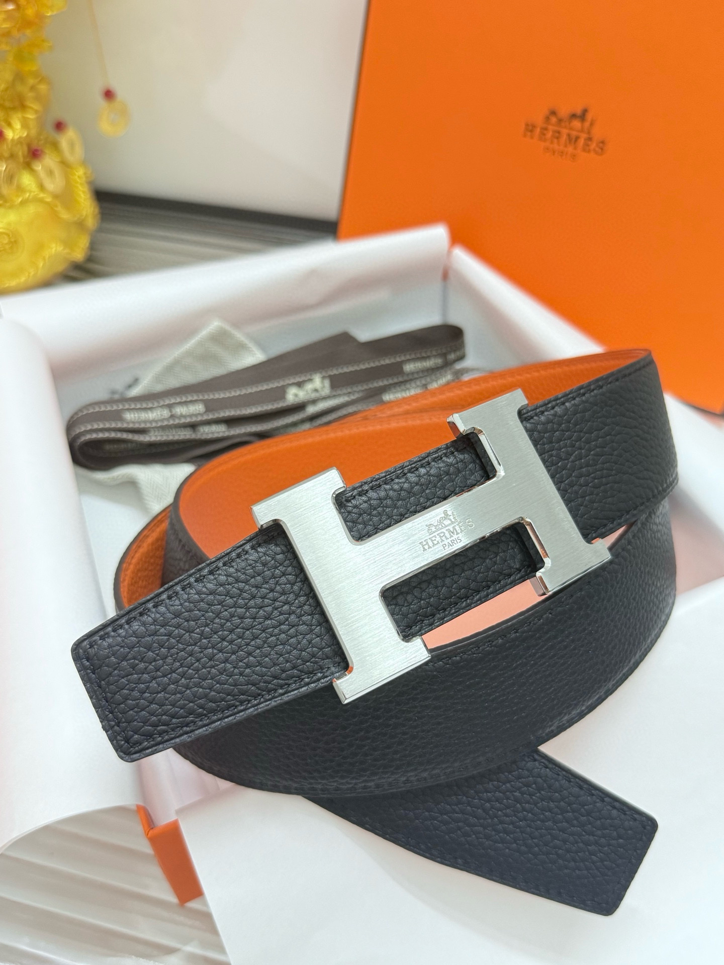 Hermès TOGO calfskin double-sided belt width 3.8CM